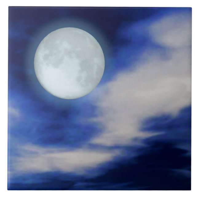 Carreau En Céramique Ciel nocturne avec la lune et les nuages (Devant)