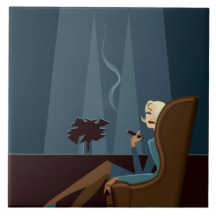 Carreau En Céramique Cigare de tabagisme de femme d'affaires