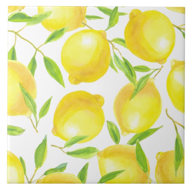 Carreau En Céramique Citrons et motif feuille (Devant)