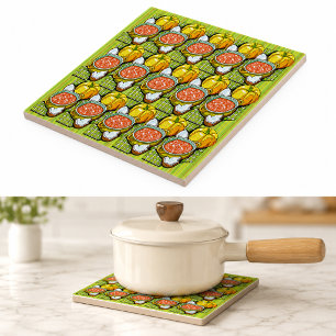 Carreau En Céramique Citrouilles, Soupe et Fond Rayé