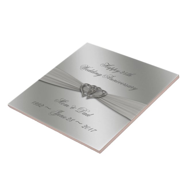 Carreau En Céramique Classic Silver 25ème tuile Mariage Anniversaire (Côté)