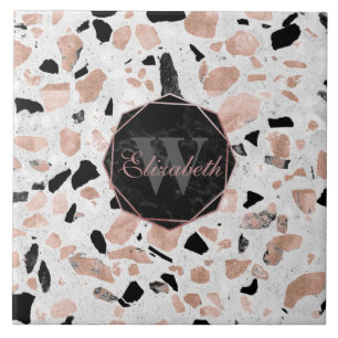Carreau En Céramique Classy rose or vintage marbre  terrazzo abstrait