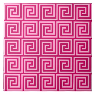 Carreau En Céramique Clé grecque, fuchsia et rose-clair