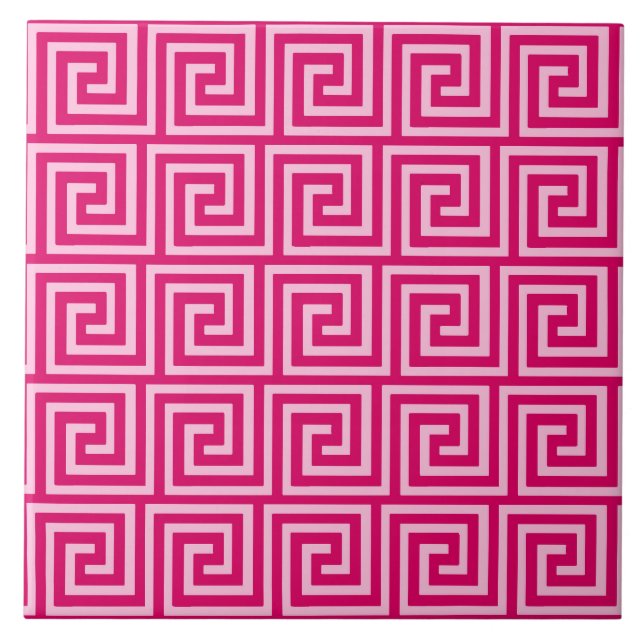 Carreau En Céramique Clé grecque, fuchsia et rose-clair (Devant)