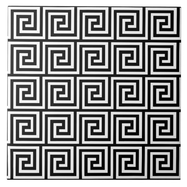 Carreau En Céramique Clé grecque, noire et blanche (Devant)