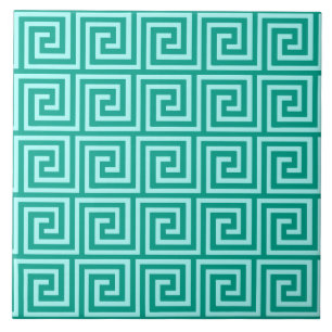 Carreau En Céramique Clé grecque, turquoise et aqua