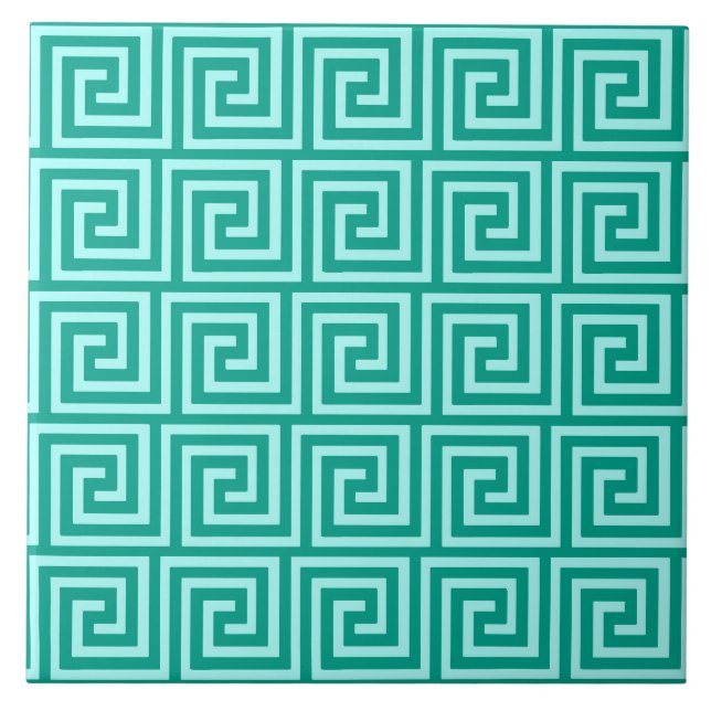 Carreau En Céramique Clé grecque, turquoise et aqua (Devant)