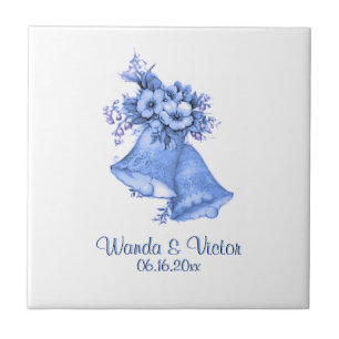Carreau En Céramique Cloches Mariage Bleu Personnalisées