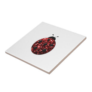 Carreau En Céramique Coccinelle rouge foncé faux éclat de paillettes