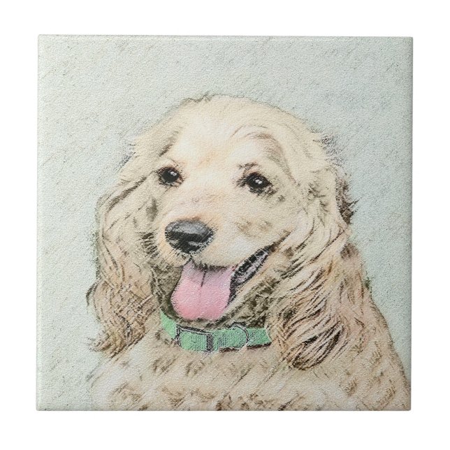 Carreau En Céramique Cocker Spaniel Buff Peinture - Art Chien original (Devant)