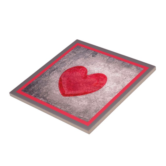 Carreau En Céramique Coeur chaulé en gris et rouge (Côté)