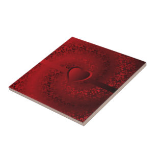 Carreau En Céramique Coeur damassé rouge