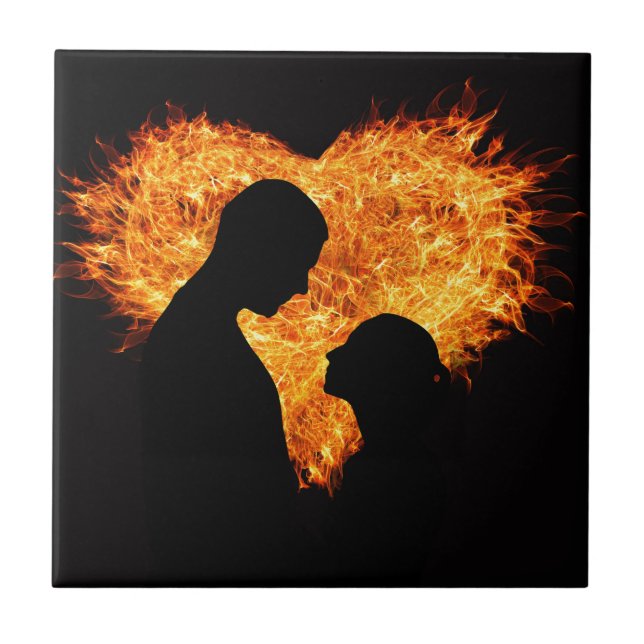 Carreau En Céramique Coeur d'amour du feu (Devant)