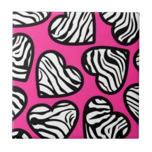 Carreau En Céramique Coeur mignon fuschia rose noir blanc zèbre motif