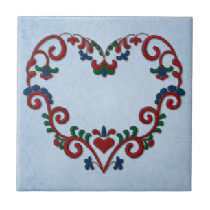 Carreau En Céramique Coeur suédois de Rosemaling de Norvégien