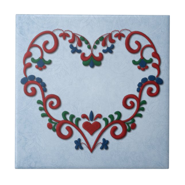 Carreau En Céramique Coeur suédois de Rosemaling de Norvégien (Devant)