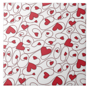 Carreau En Céramique Coeurs bouclés rouges et blancs