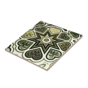 Carreau En Céramique Coeurs d'art populaire d'olive Trivet/Carrelage