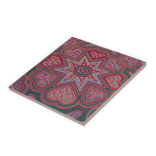 Carreau En Céramique Coeurs d'art populaire rougeTrivet/Carrelage