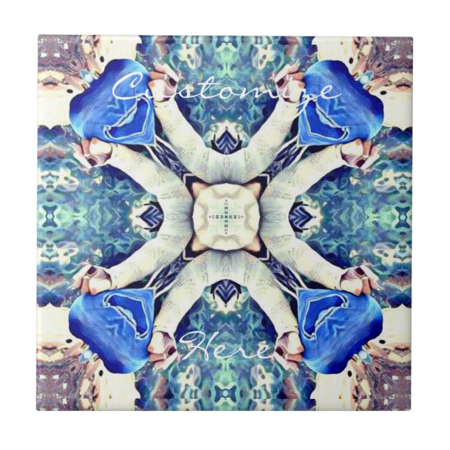Carreau En Céramique Coeurs de mandala bleu motif Thunder_Cove (Devant)