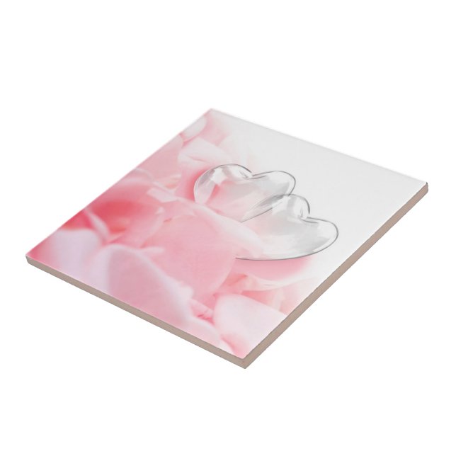 Carreau En Céramique Coeurs de verre romantique Pétales Roses (Côté)