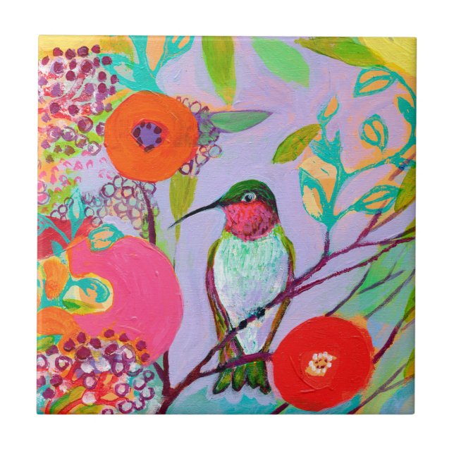 Carreau En Céramique Colibri dans la tuile rose (Devant)