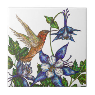 Carreau En Céramique Colibri roux et Columbine