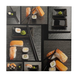 Carreau En Céramique Collection de sushi sur l'arrière - plan noir