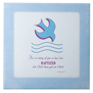 Carreau En Céramique Colombe de baptême d'adulte sur fond bleu