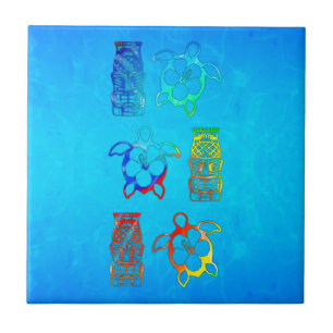 Carreau En Céramique Colorant Honu de cravate et masque de Tiki