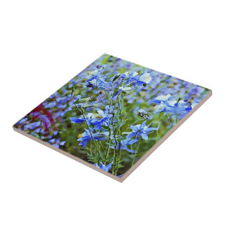 Carreau En Céramique Columbines bleu - fleurs