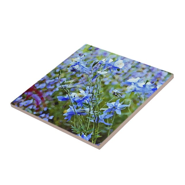 Carreau En Céramique Columbines bleu - fleurs (Côté)