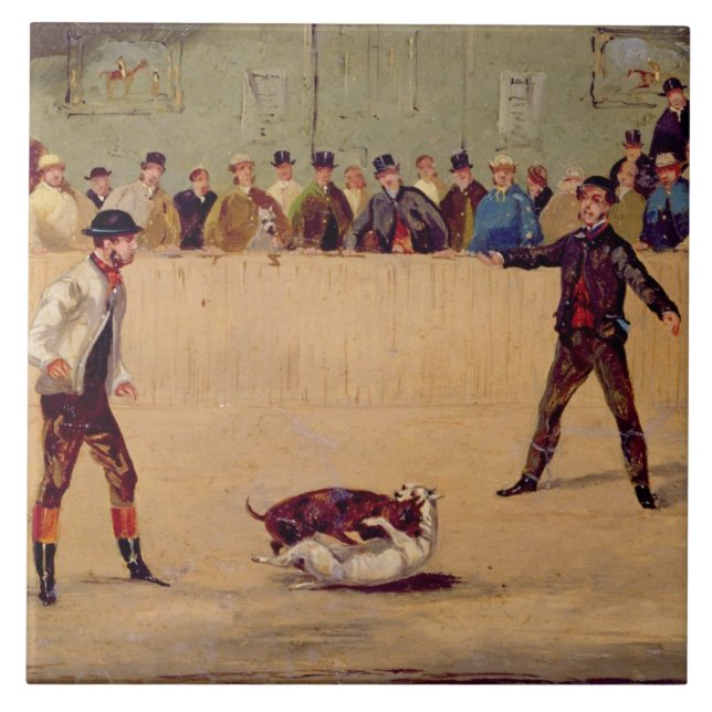 Carreau En Céramique Combat de chien (huile sur le papier) (Devant)