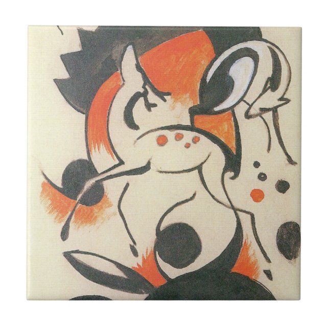Carreau En Céramique Composition avec deux cerfs par Franz Marc (Devant)