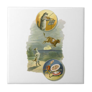 Carreau En Céramique Comptine de Mère l'Oye Hey Diddle vintage