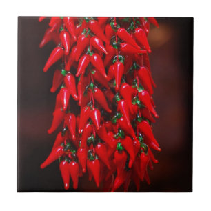 Carreau En Céramique Conception d'image de piments chili pendus rouge v