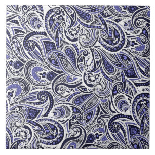 Carreau En Céramique Conception motif de cachemire blanc bleu