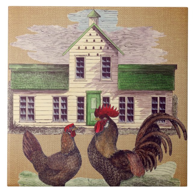 Carreau En Céramique Conception rustique de poulets de basse cour d'art (Devant)