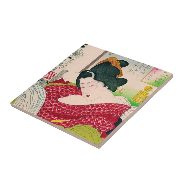 Carreau En Céramique Cool oriental japonais geisha lady art (Côté)