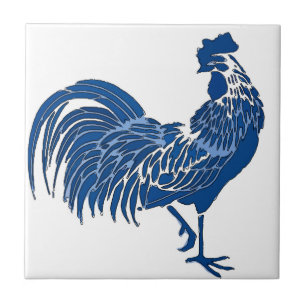 Carreau En Céramique Coq, Bleu Hollandais Delft Look