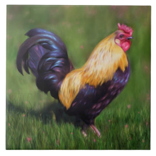 Carreau En Céramique Coq de coq nain Stuart d'art de poulet