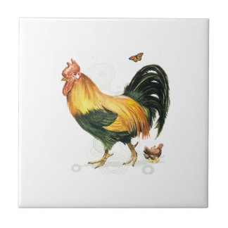 Carreau En Céramique Coq fier avec la poule et les poulets