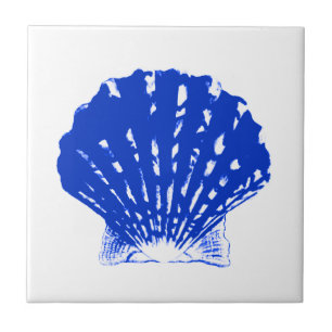 Carreau En Céramique Coquillage - bleu cobalt et blanc