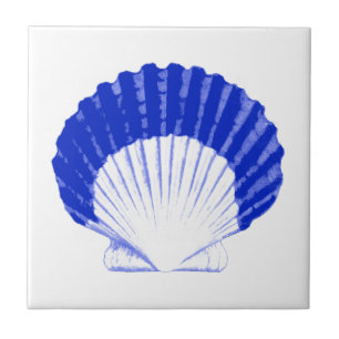 Carreau En Céramique Coquillage - bleu cobalt et blanc