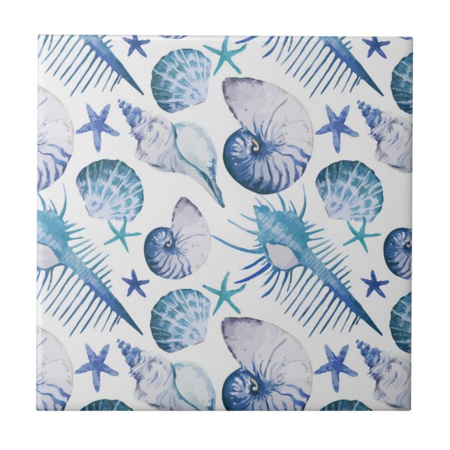 Carreau En Céramique Coquilles d'aquarelle (Devant)