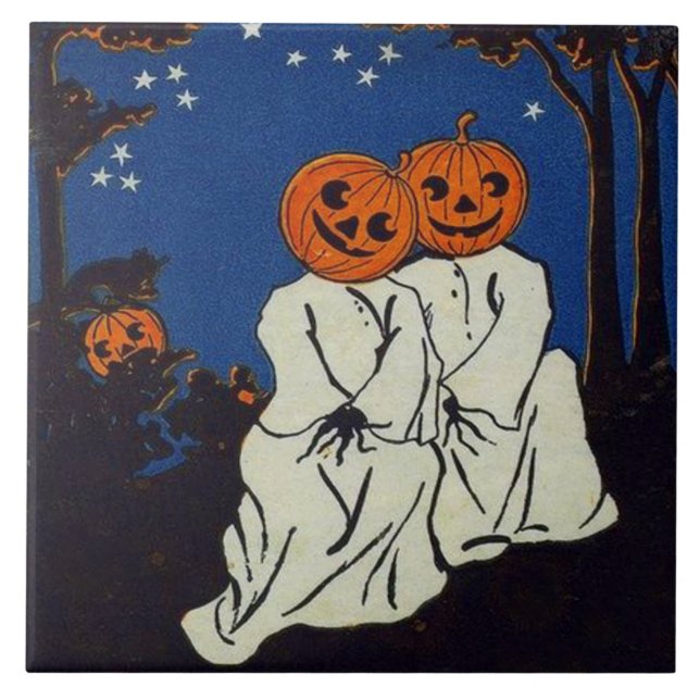 Carreau En Céramique Costume de fantôme Citrouille Jack O'Lantern (Devant)