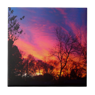 Carreau En Céramique Coucher de soleil sur les arbres
