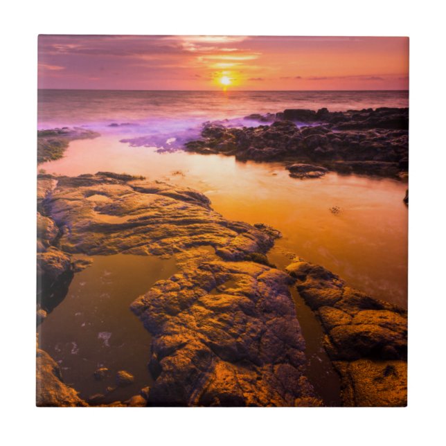 Carreau En Céramique Coucher de soleil sur les marées, Hawaï (Devant)