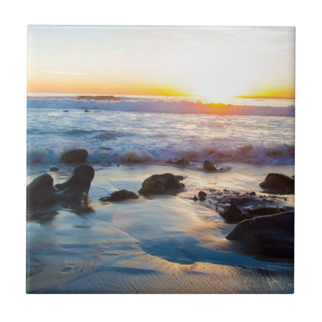 Carreau En Céramique Coucher du soleil à la plage (Devant)