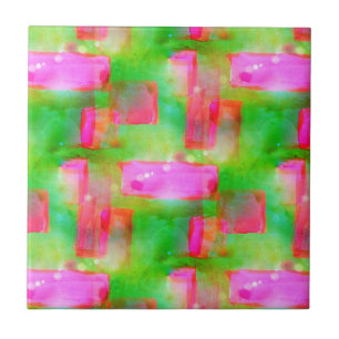 Carreau En Céramique Couleur abstraite peinte en jaune, rose